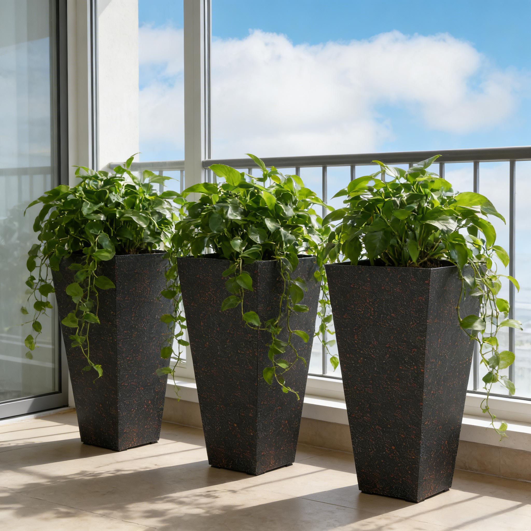 Set of 3 Tall Flower Pots with Marble Look Finish by HouseOfZazla