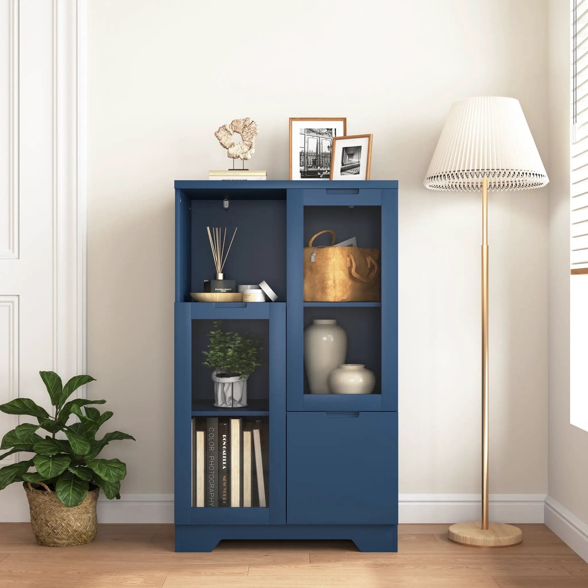 Modern Cabinet With Glass Doors And Drawer by HouseOfZazla