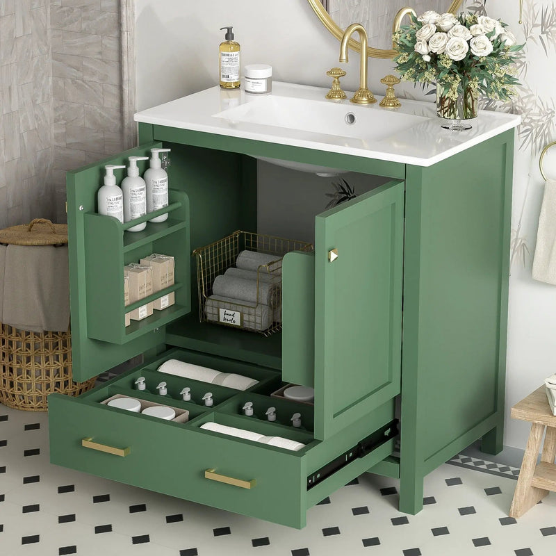 Bathroom Vanity With Single Sink, Combo Cabinet Undermount Sink, Bathroom Storage Cabinet With 2 Doors And A Drawer, Soft Closing, Multifunctional Storage, Solid Wood Frame by Unique Piece Furniture