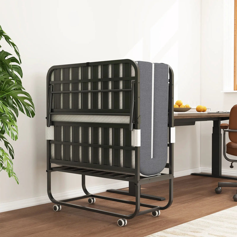 Twin Extra Long Folding Bed For Tall People, Heavy-Duty Rollaway Guest With Memory Foam Mattress - Black by Unique Piece Furniture