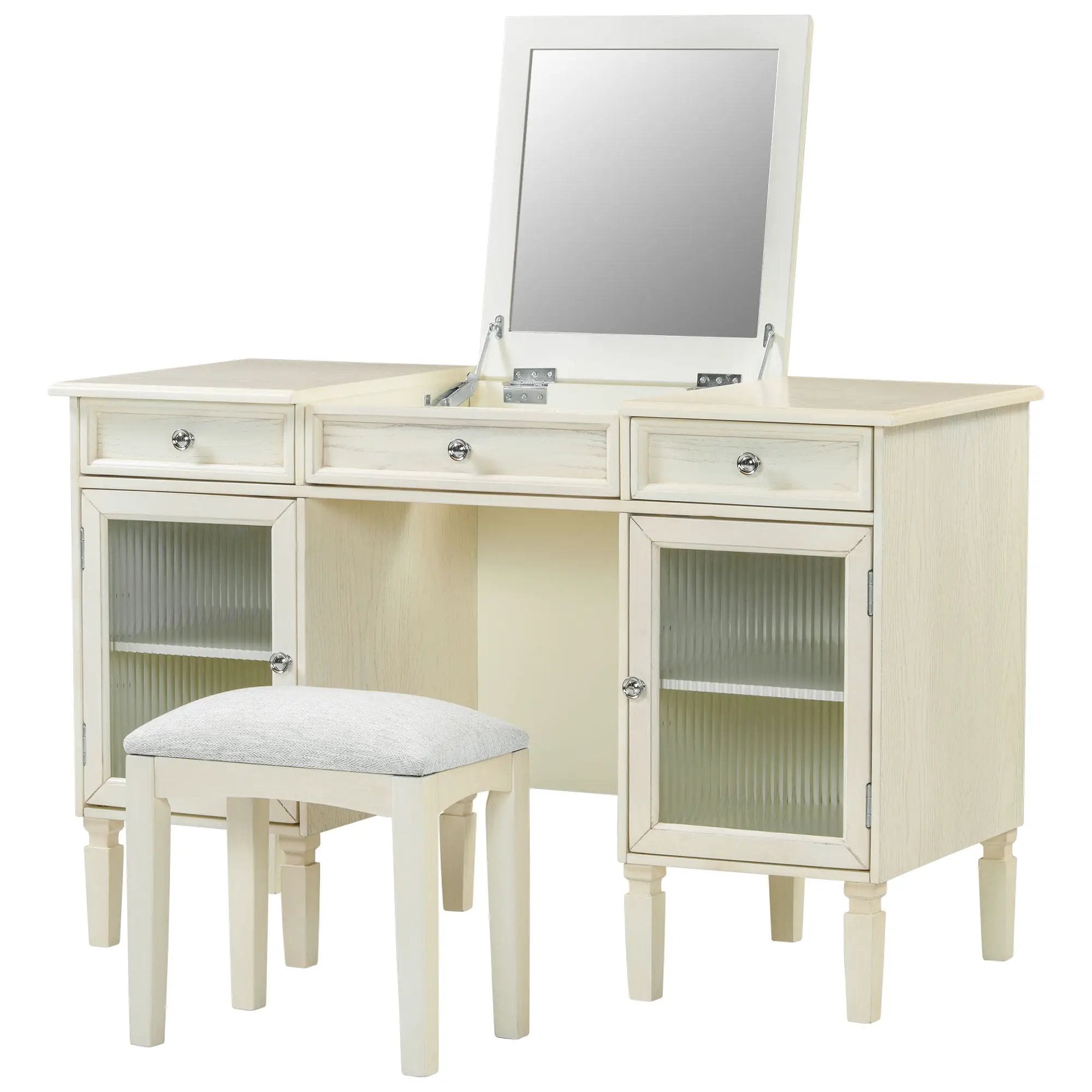 Multi Functional 2 In 1 Vanity Desk With Flip Top Mirror Material - White Oak by Unique Piece Furniture