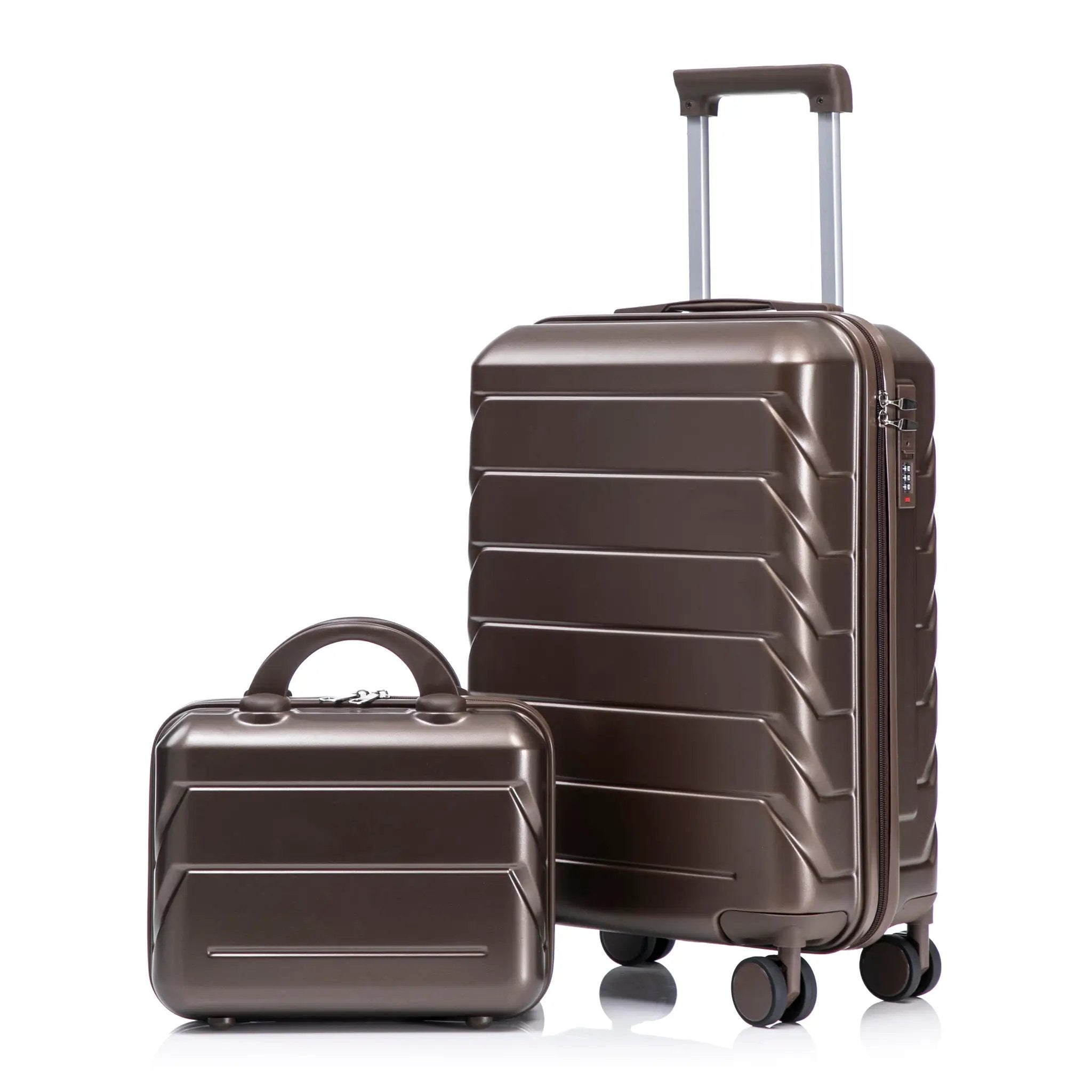 14"/20" 2-Piece ABS Spinner Wheel Luggage Set with Combination Lock and Cosmetic Case (Brown) by HouseOfZazla