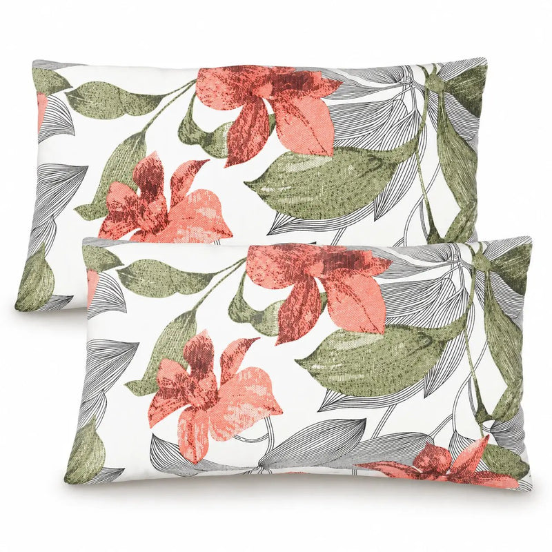 2 Pack Outdoor Lumbar Pillow Covers - Blush Botanical by HouseOfZazla