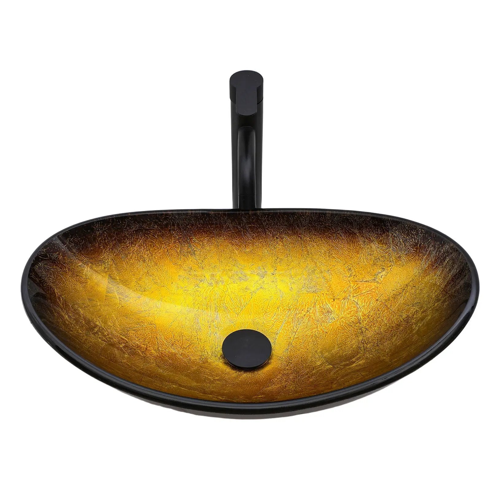 Vessel Sink With Pop Up Drain, Boat Shape Above Counter Bathroom Sink - Gold by HouseOfZazla