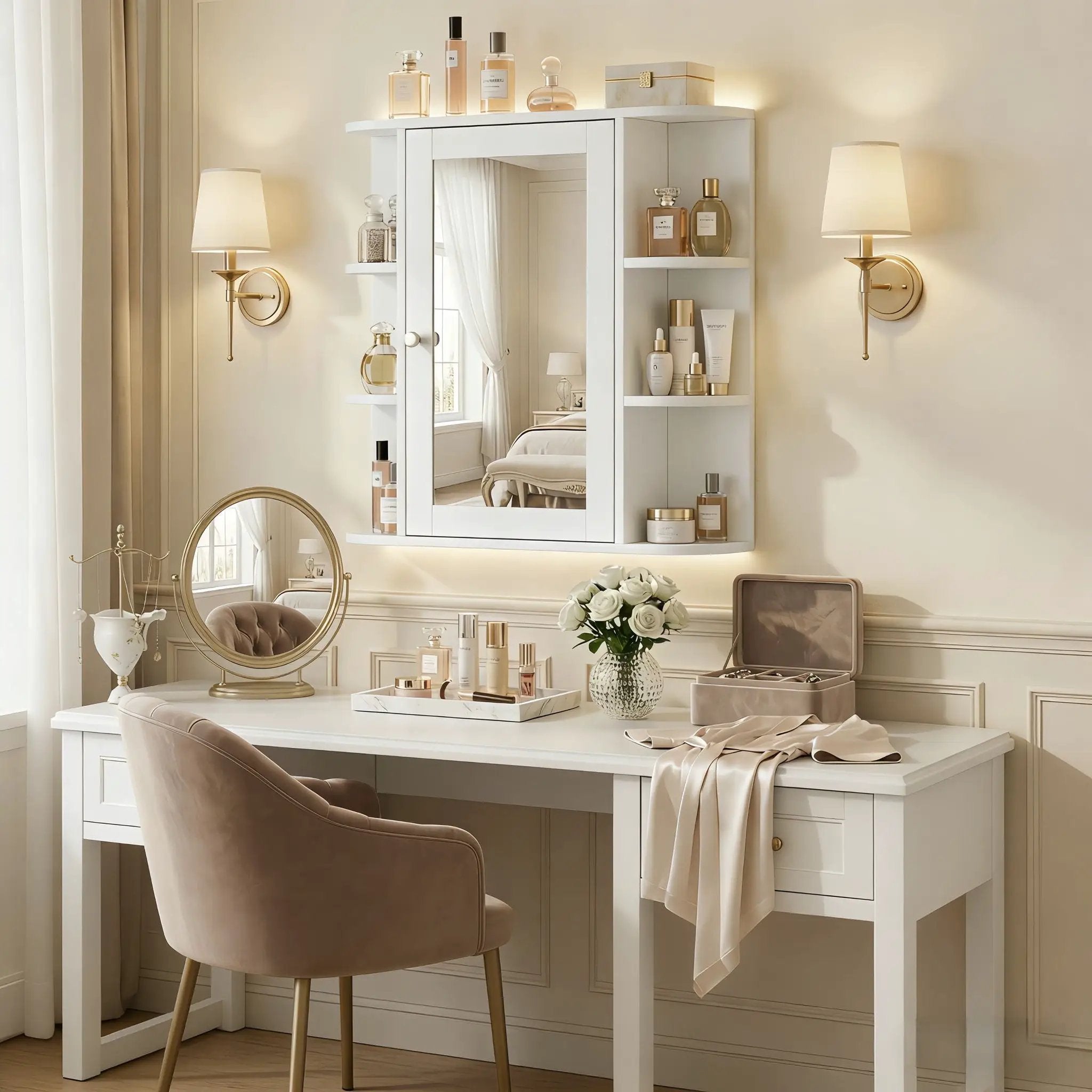 Bathroom Wall Storage Cabinet With Mirror And Adjustable Shelf, 6 Open Shelves by HouseOfZazla