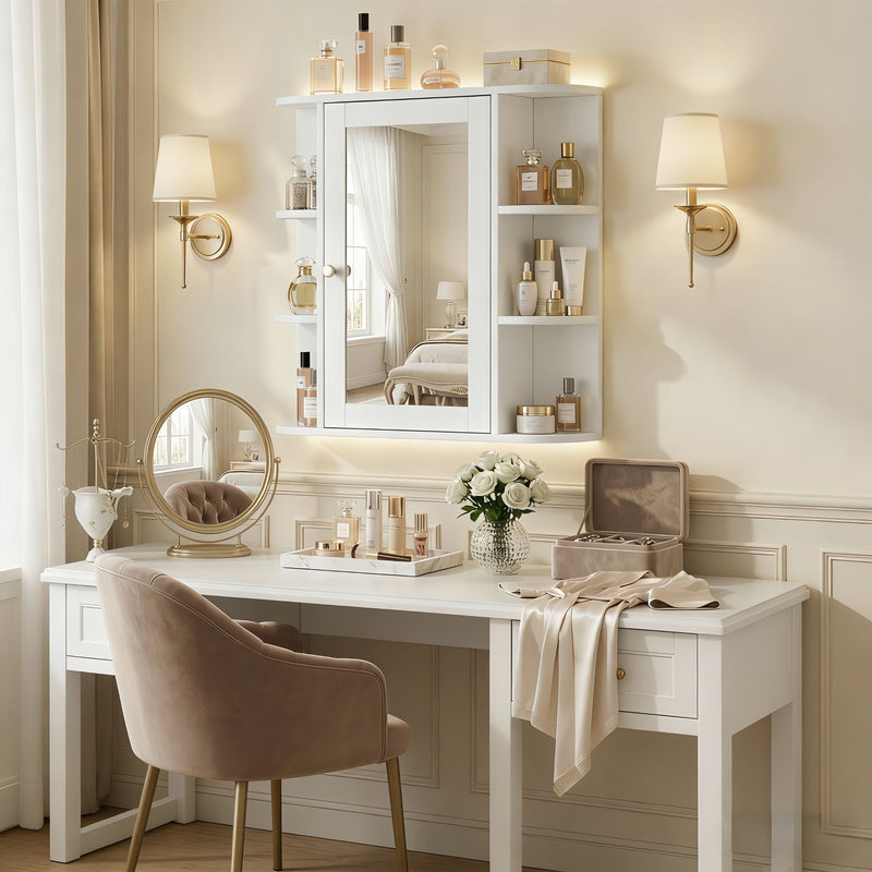 Bathroom Wall Storage Cabinet With Mirror And Adjustable Shelf, 6 Open Shelves by HouseOfZazla