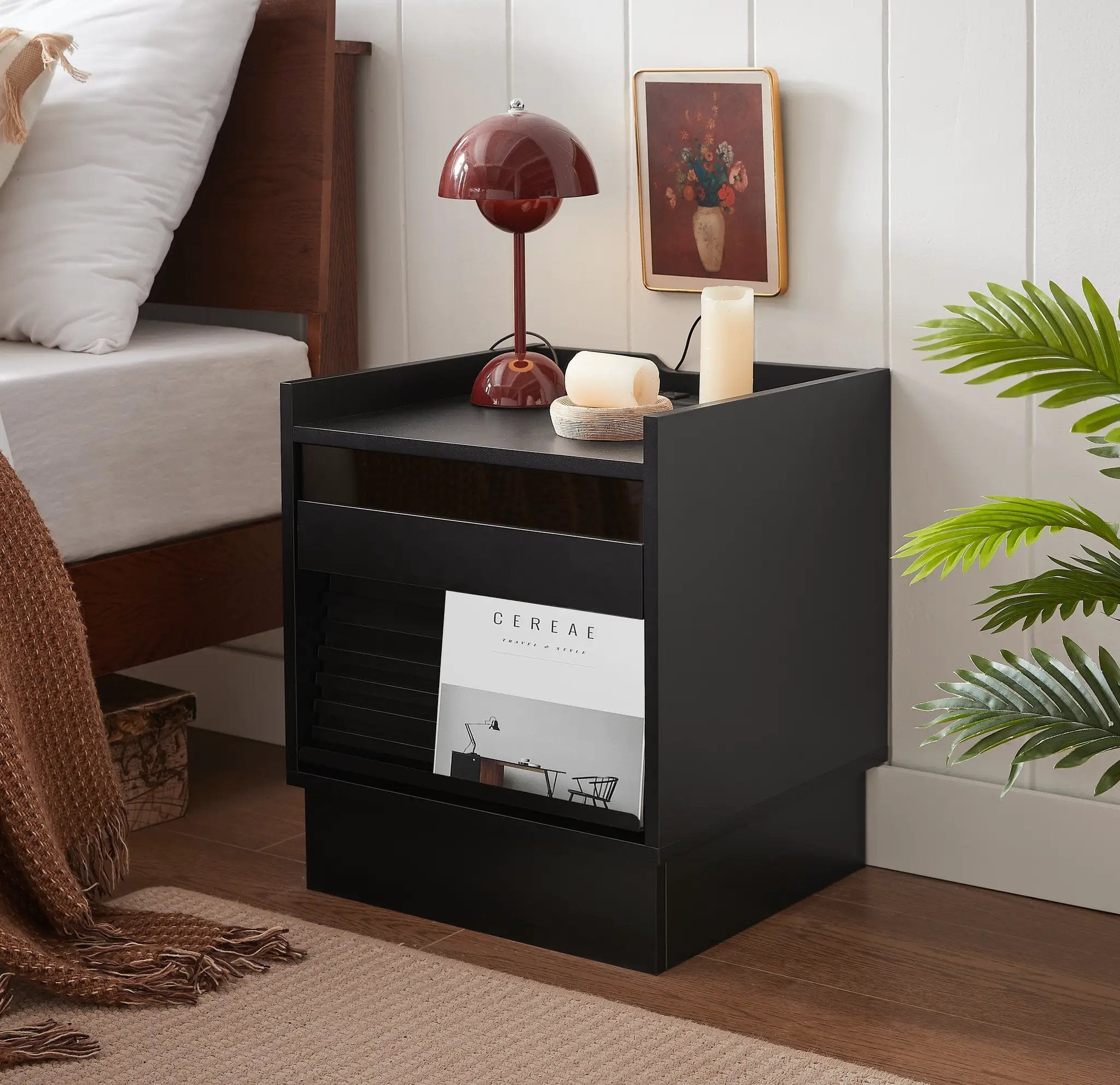 Mid Century Modern Nightstand with Charging Station and LED Lights by HouseOfZazla