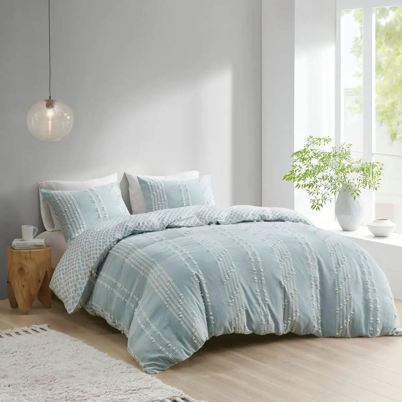 King/Cal King 3 Piece Cotton Jacquard Duvet Cover Set by HouseOfZazla
