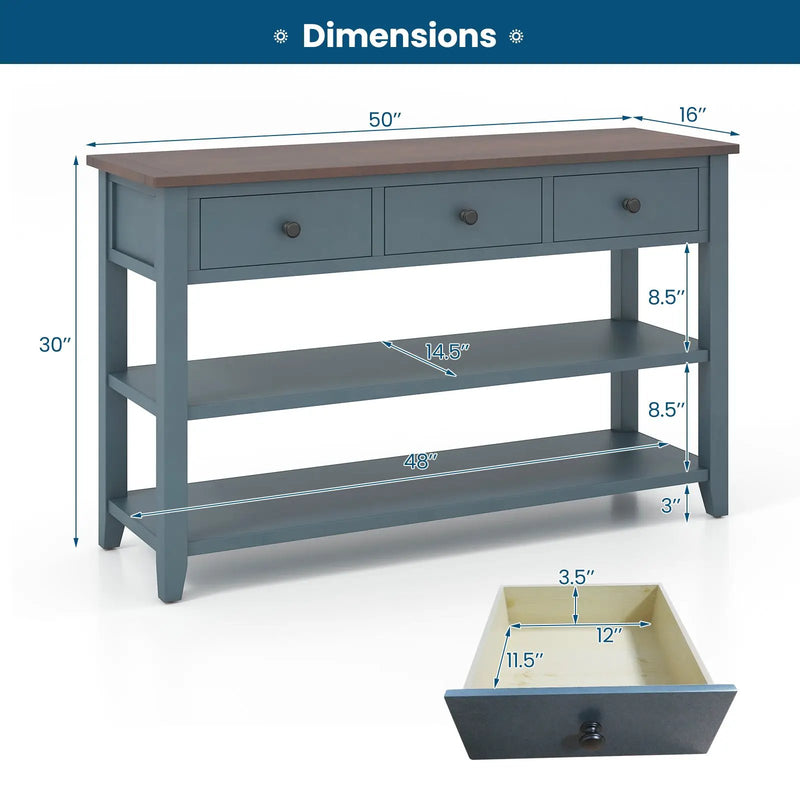 50 Inch Entryway Table Narrow Long Sofa Table with Drawers and Shelves-Dark Blue by DirectDeals