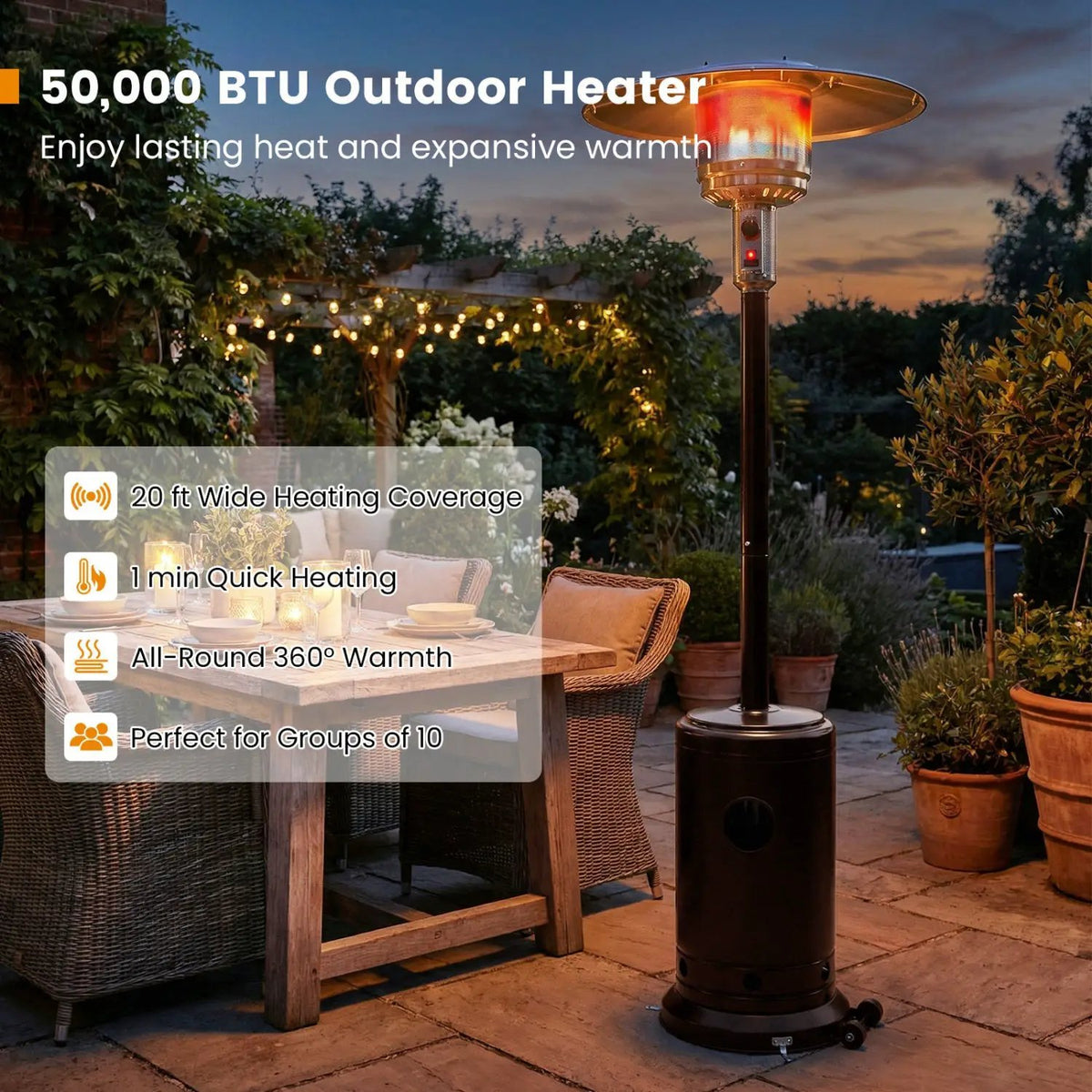 50 000 BTU Patio Propane Gas Heater with Stainless Steel Burner, photo 14 of 24