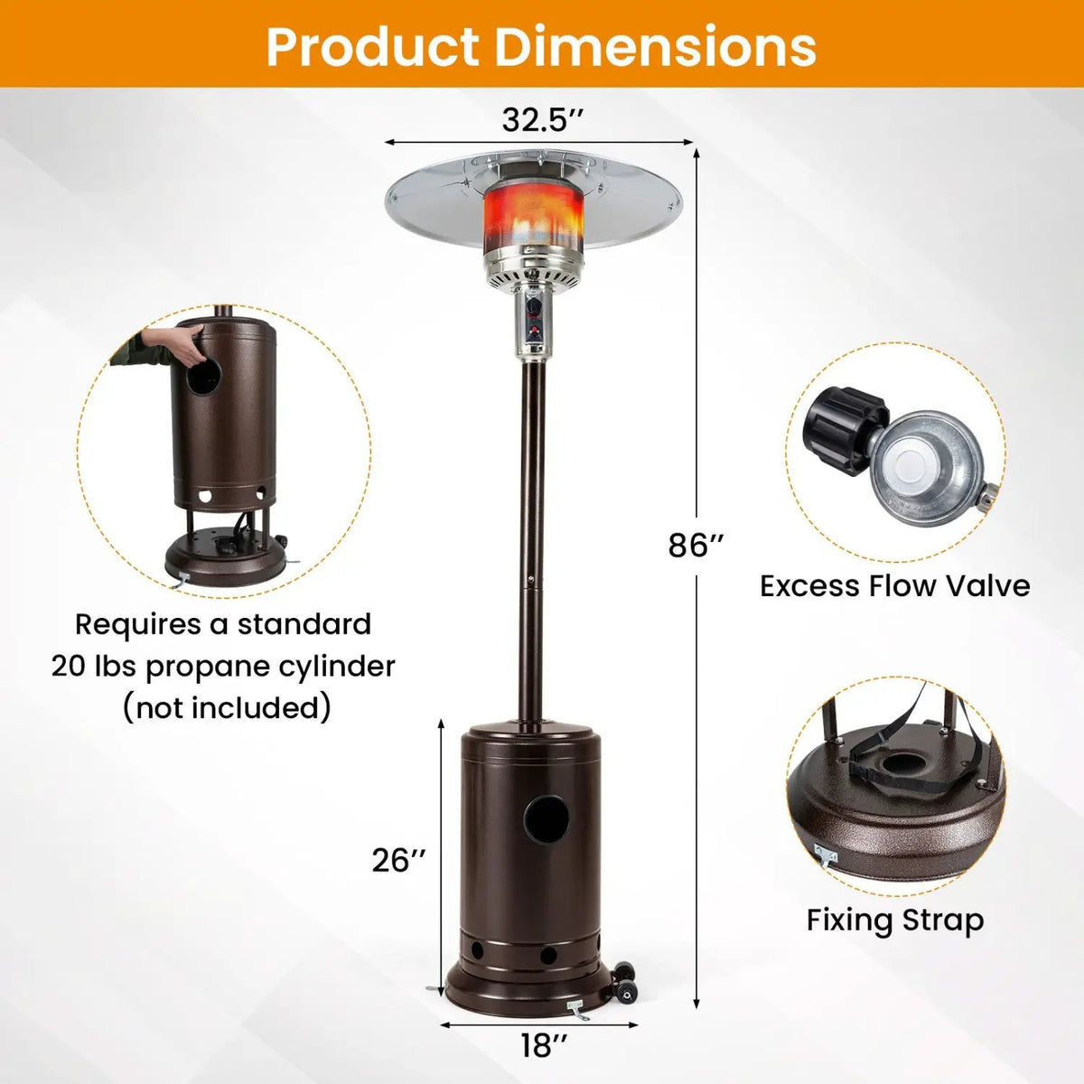 50 000 BTU Patio Propane Gas Heater with Stainless Steel Burner, photo 12 of 24