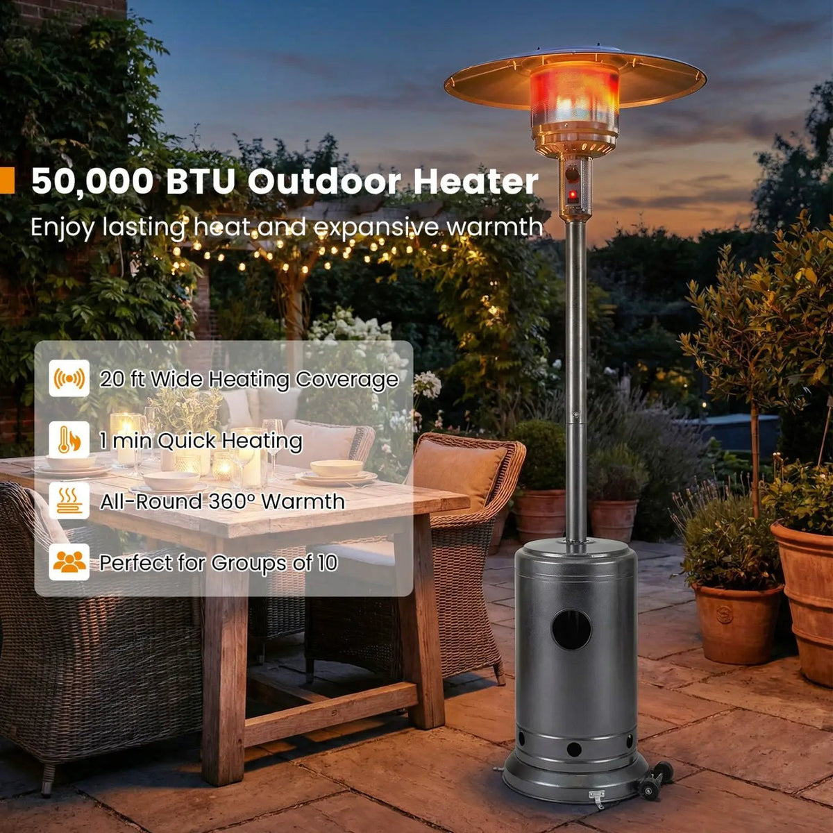 50 000 BTU Patio Propane Gas Heater with Stainless Steel Burner, photo 21 of 24
