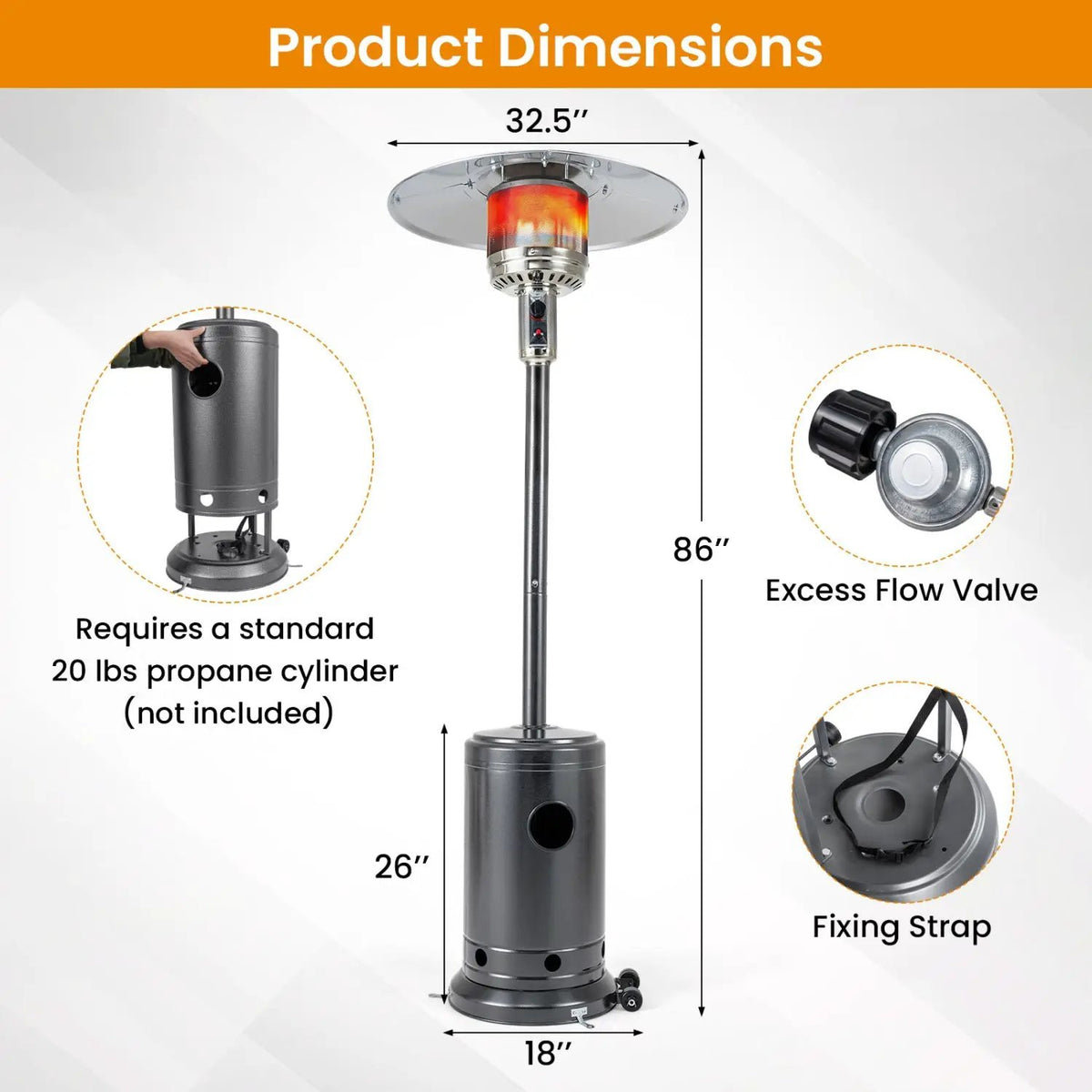 50 000 BTU Patio Propane Gas Heater with Stainless Steel Burner, photo 19 of 24