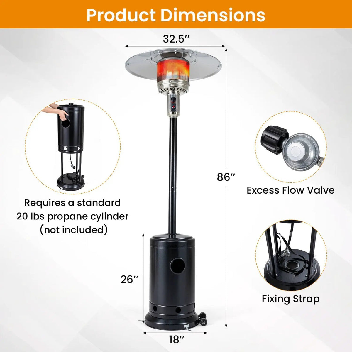 50 000 BTU Patio Propane Gas Heater with Stainless Steel Burner, photo 5 of 24