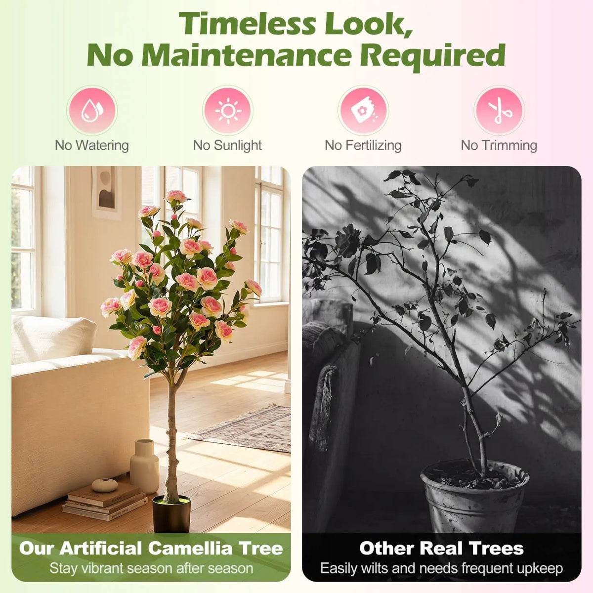 Artificial Camellia Tree with 27 Blossoms in Cement Pot, photo 6 of 16
