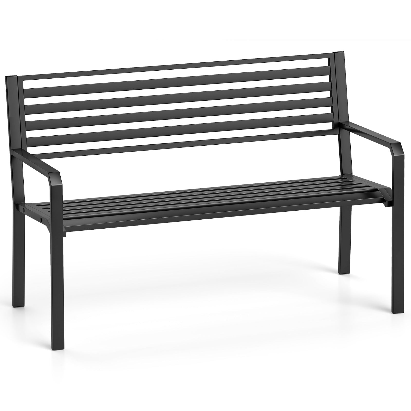50 Inch Outdoor Metal Park Bench Patio Slatted Garden Bench for 2-3 People-Black by DirectDeals