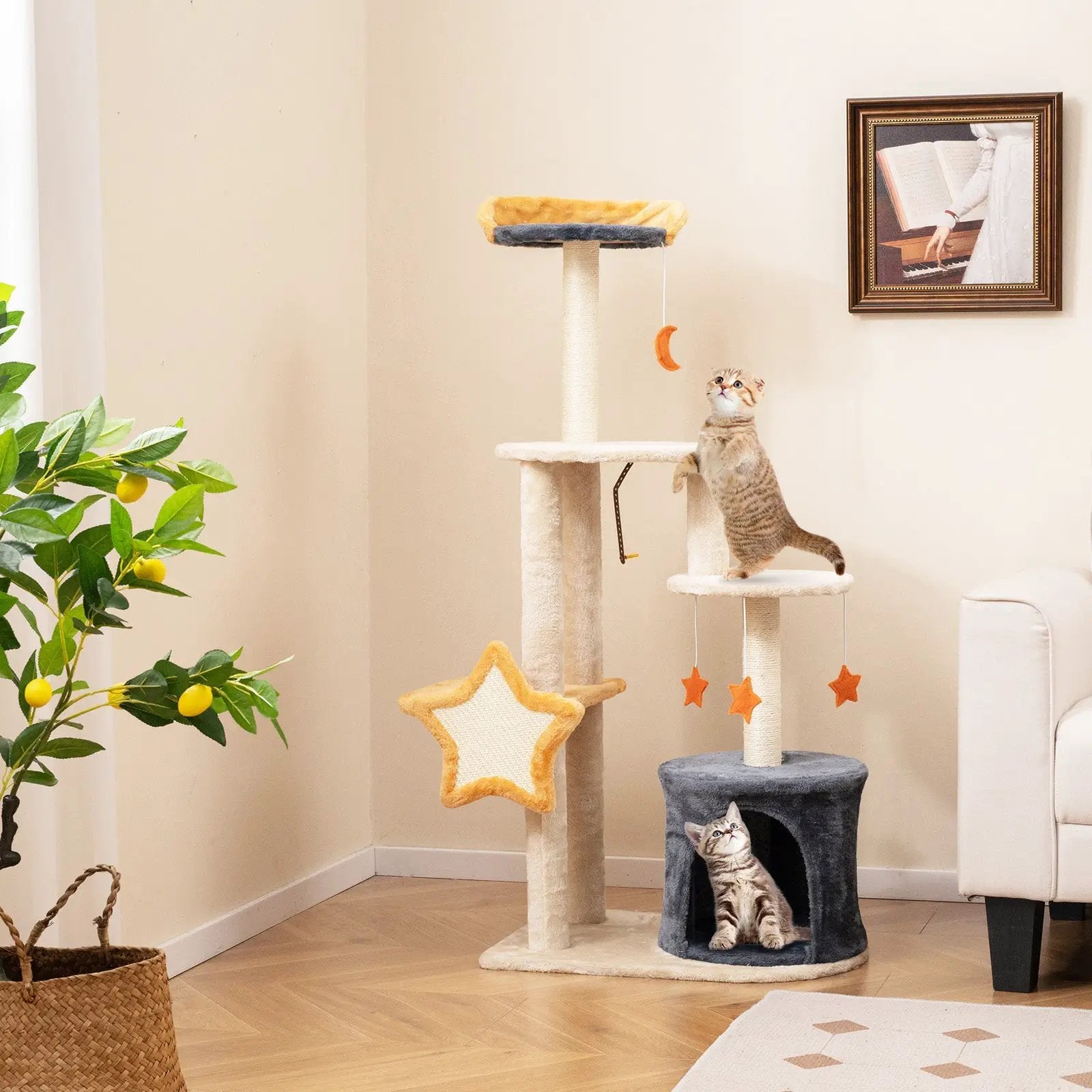 50 Inches Cute Cat Tree for Indoor Cats with Sisal Scratching Posts and Board by DirectDeals