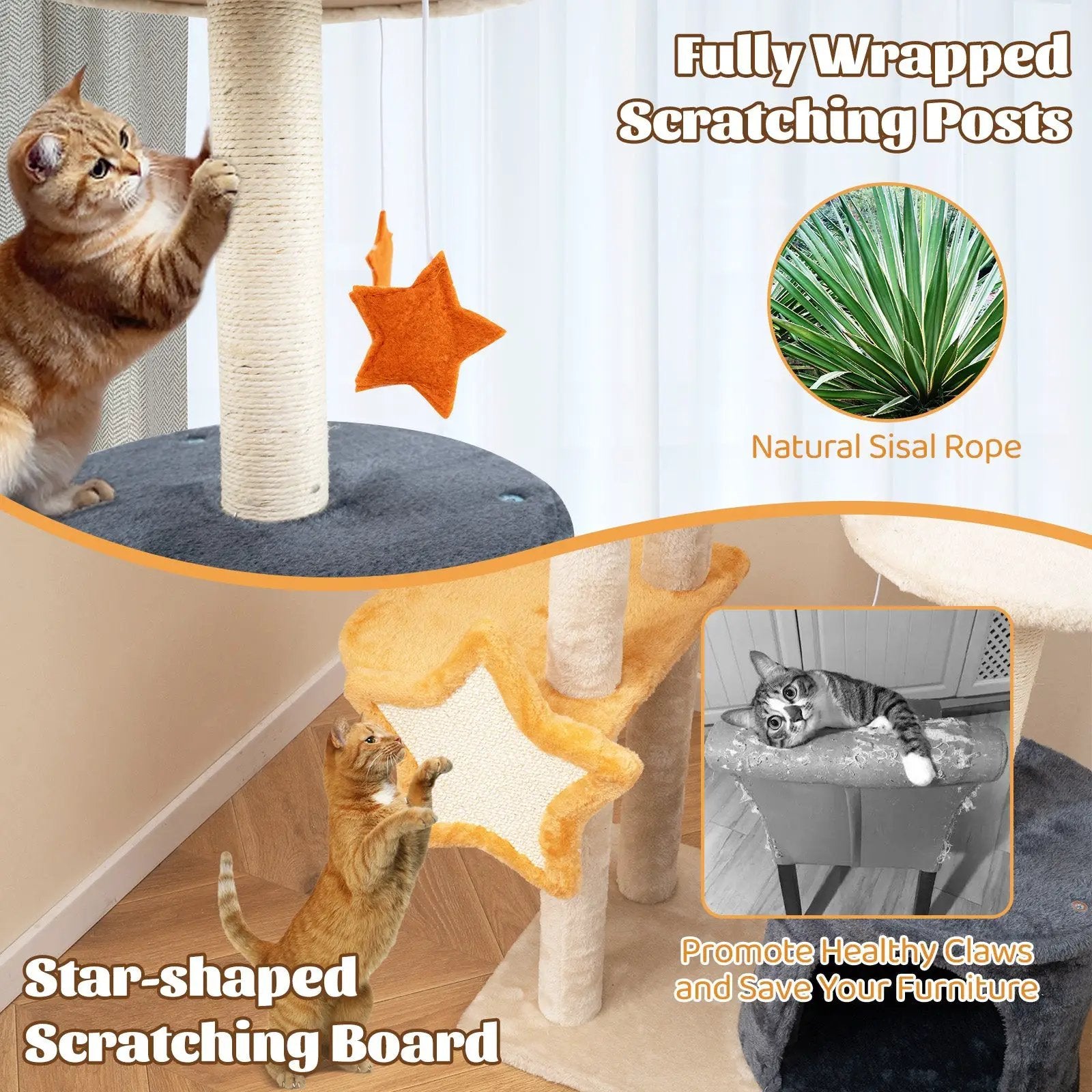 50 Inches Cute Cat Tree for Indoor Cats with Sisal Scratching Posts and Board by DirectDeals
