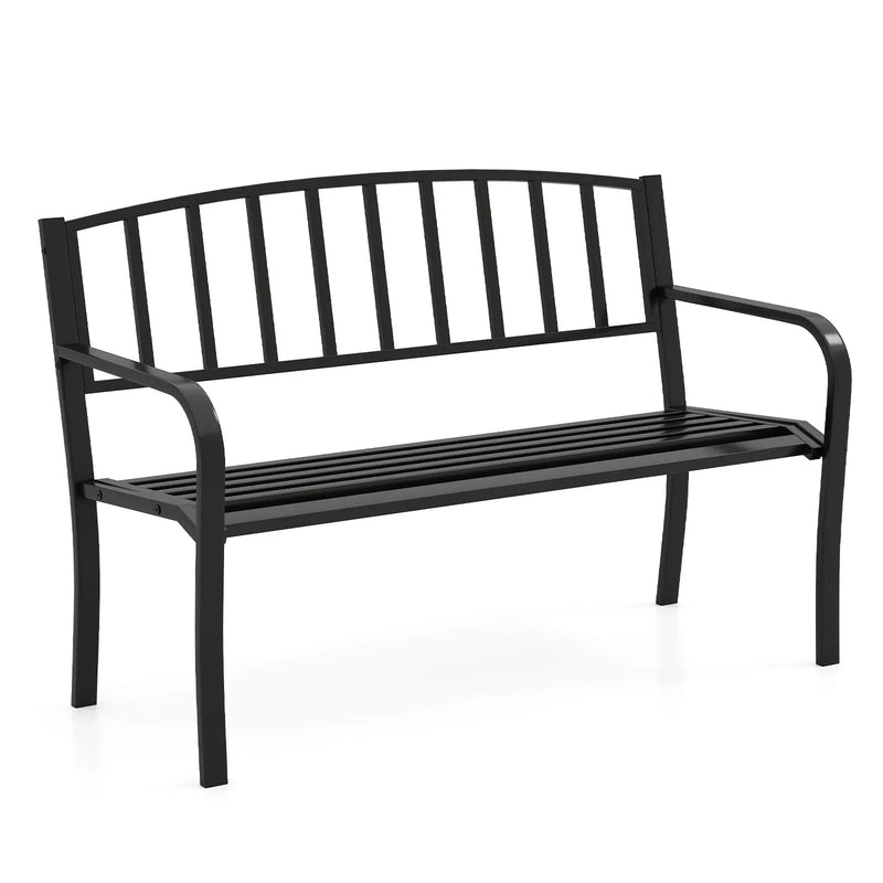 50 Inches Outdoor Garden Bench with Slatted Backrest and Curved Armrests-Black by DirectDeals