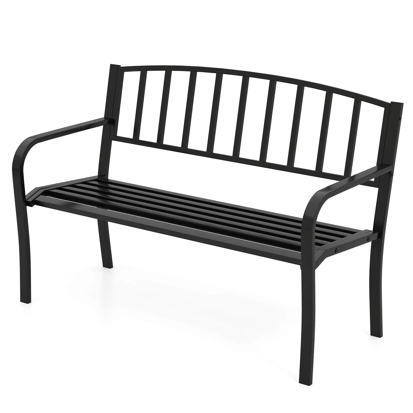 50 Inches Outdoor Garden Bench with Slatted Backrest and Curved Armrests-Black by DirectDeals
