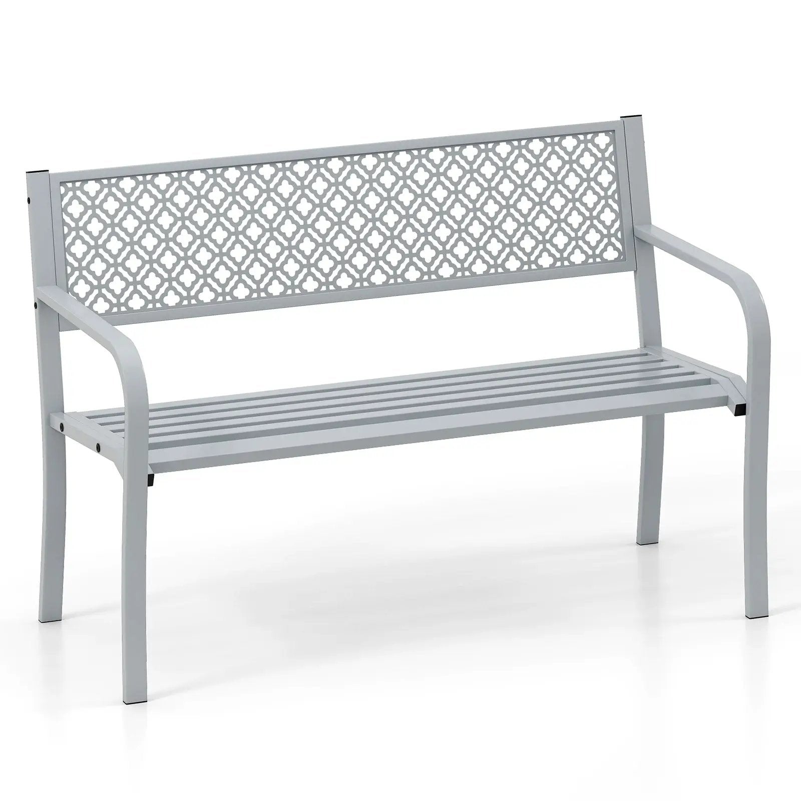 50 Inches Outdoor Garden Bench with Geometric Lattice Backrest and Slatted Seat by DirectDeals