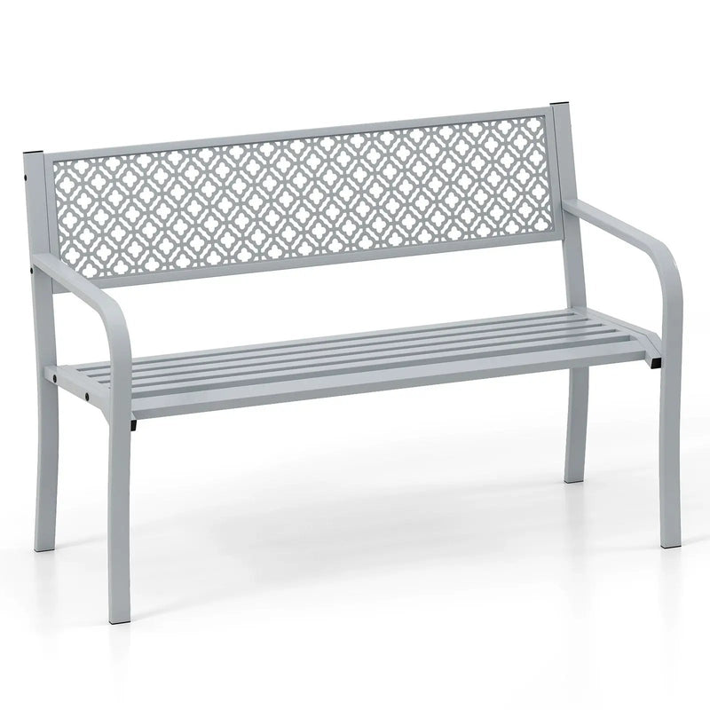 50 Inches Outdoor Garden Bench with Geometric Lattice Backrest and Slatted Seat by DirectDeals