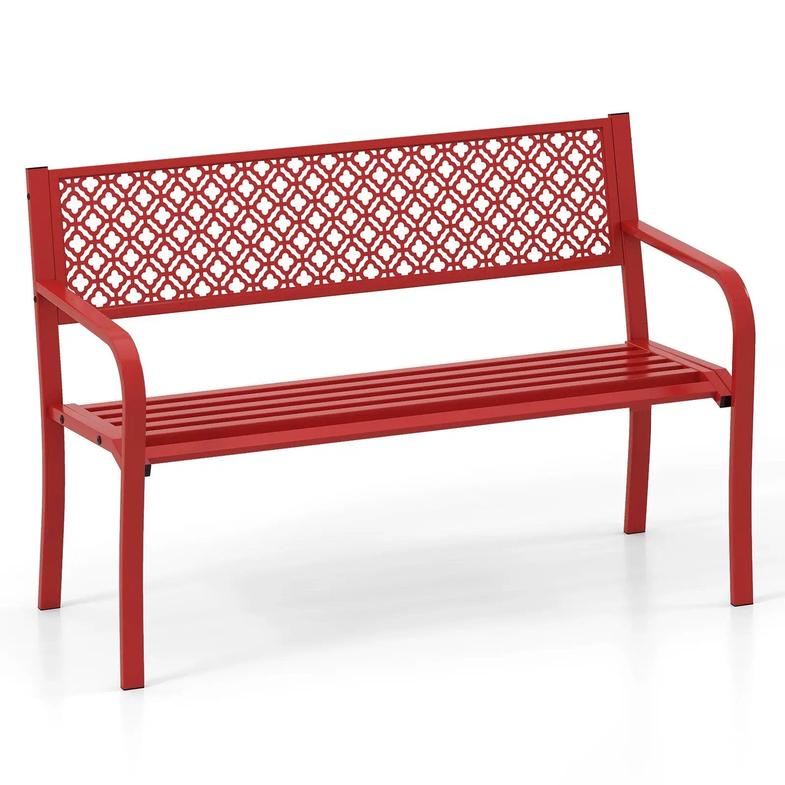 50 Inches Outdoor Garden Bench with Geometric Lattice Backrest and Slatted Seat by DirectDeals
