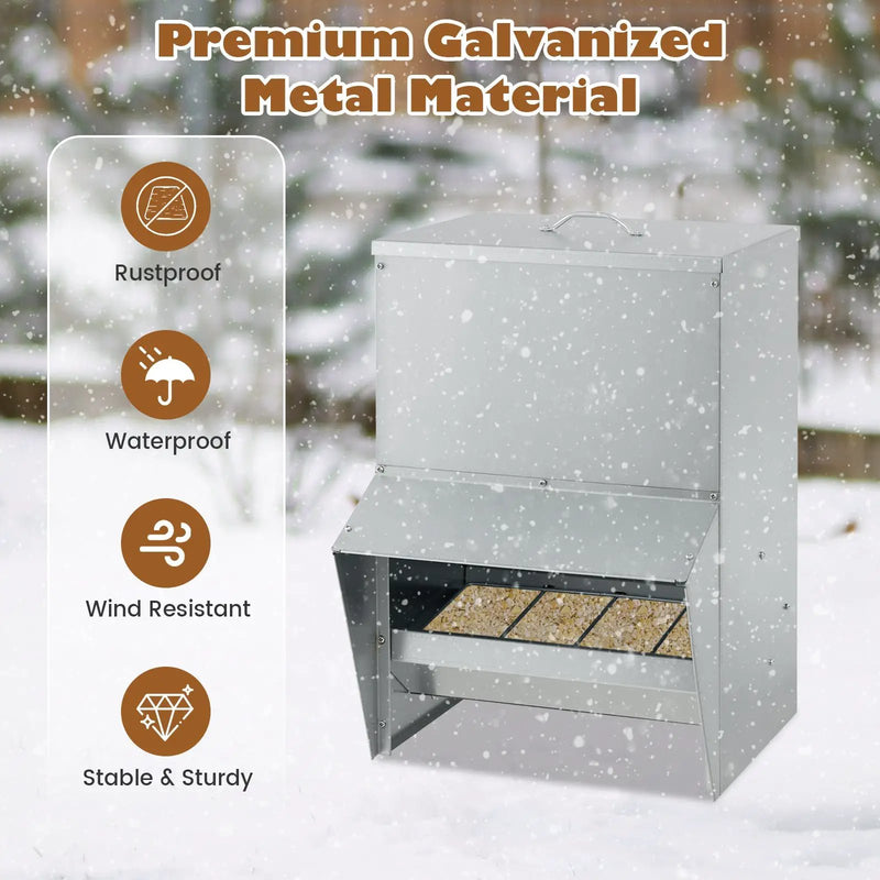 Wall Mount Galvanized Chicken Feeder 50 Pounds Capacity-Silver by DirectDeals