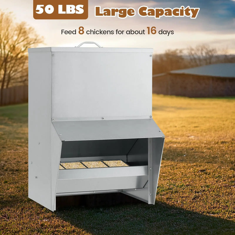 Wall Mount Galvanized Chicken Feeder 50 Pounds Capacity-Silver by DirectDeals