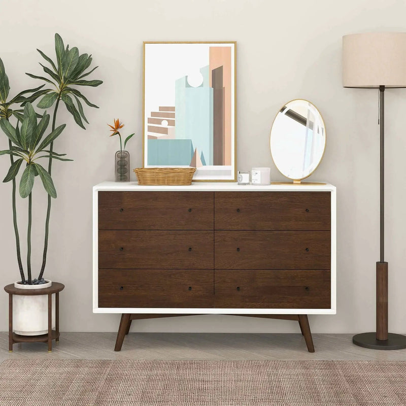Dresser 6 Drawer - Dark Brown / White by Unique Piece Furniture