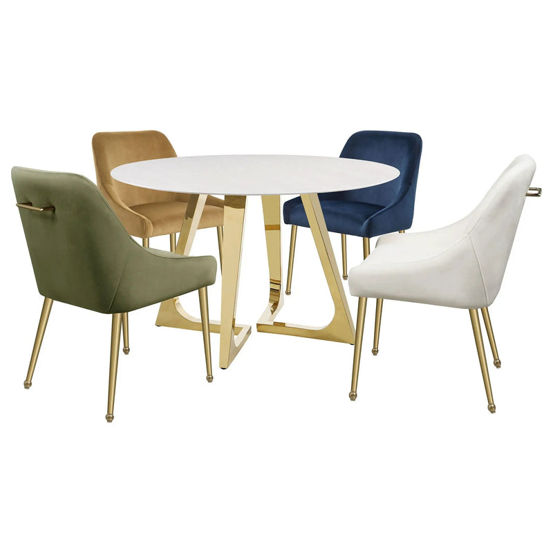 Gwynn Round 51-inch Marble Stainless Steel Dining Table Gold by Unique Piece Furniture