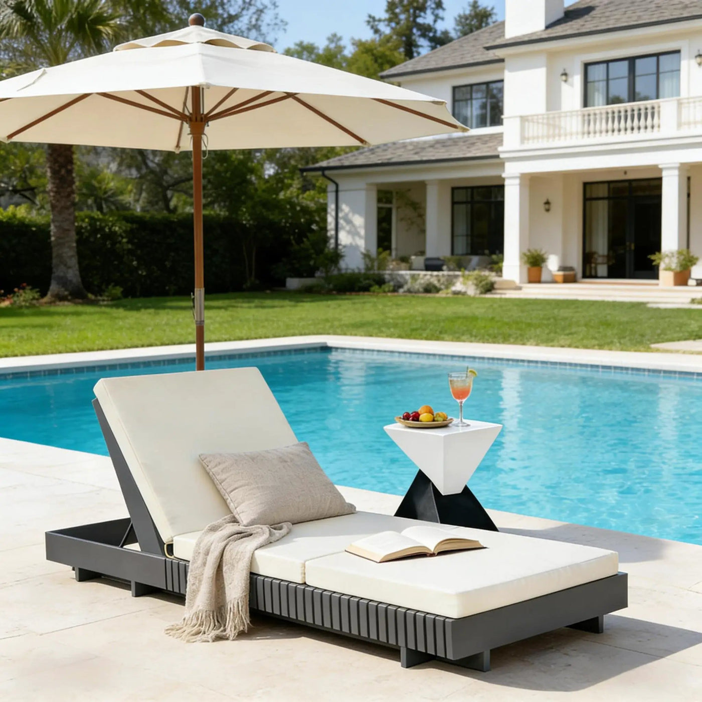 Dark Acacia Wood Chaise Lounge by HouseOfZazla