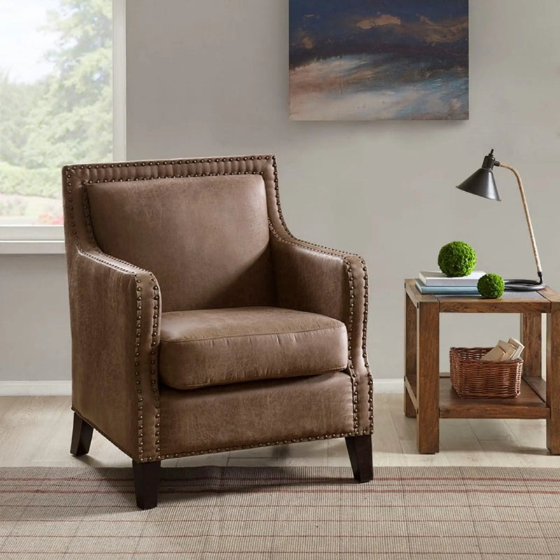 Shasta - Accent Chair With And Nail Buttons - Brown by HouseOfZazla
