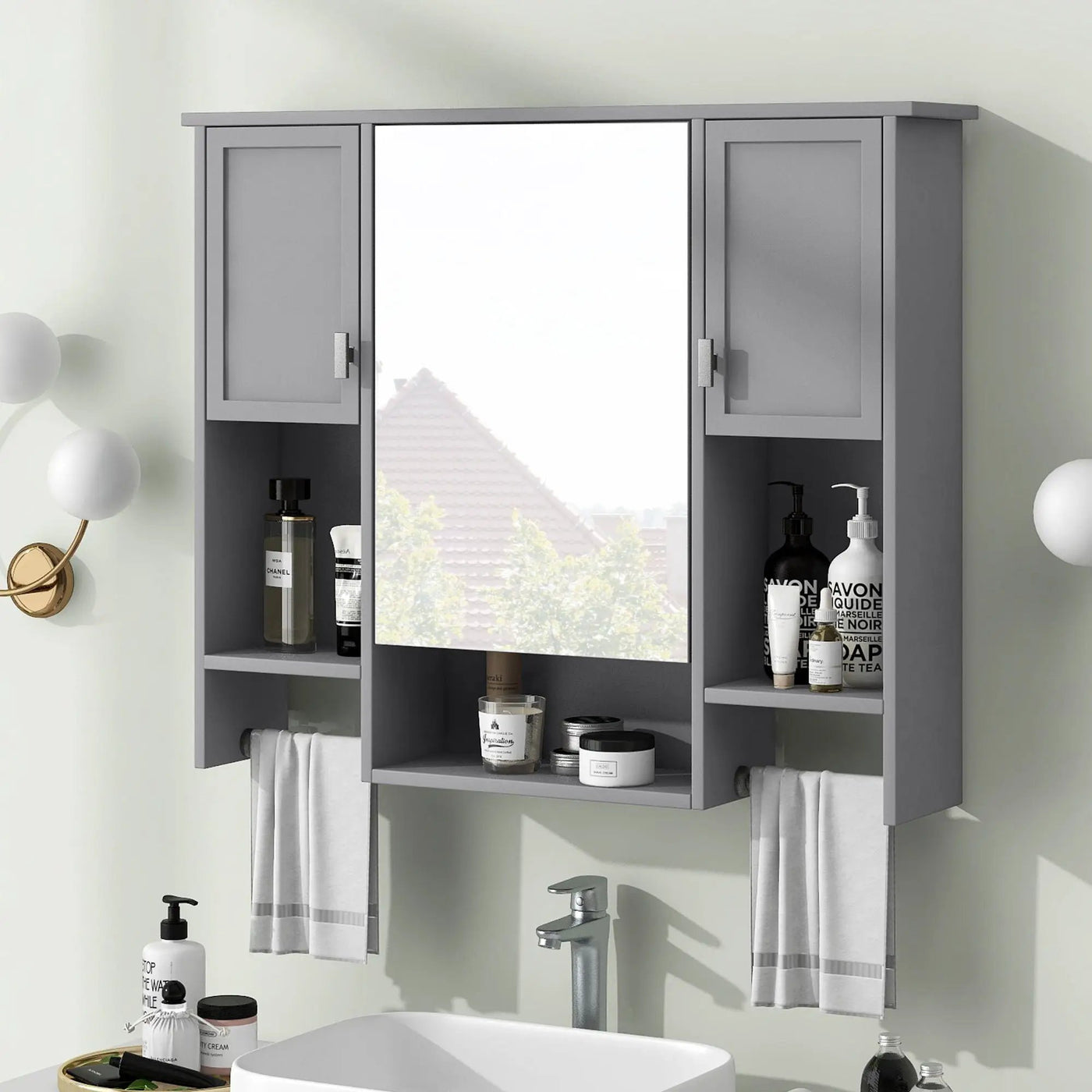 Wall Mounted Bathroom Storage Cabinet With Mirror, Medicine Cabinet With Towel Bar by HouseOfZazla