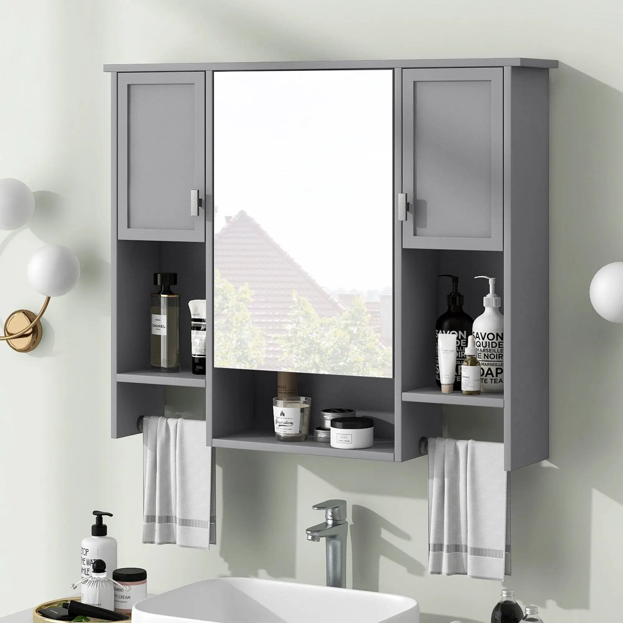 Wall Mounted Bathroom Storage Cabinet With Mirror, Medicine Cabinet With Towel Bar by Unique Piece Furniture