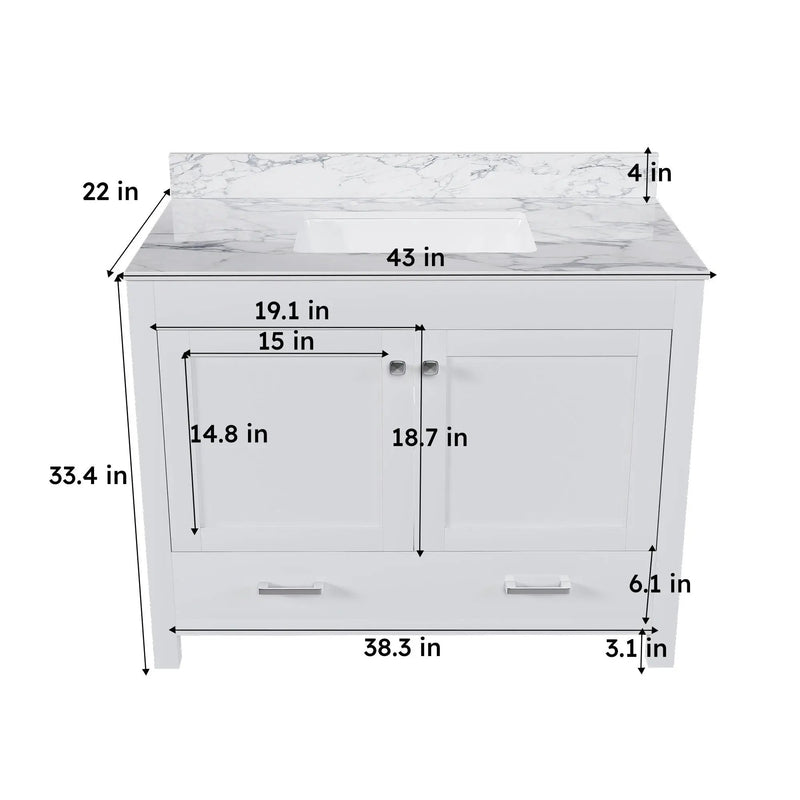 43" Bathroom Vanity Multi Functional Cabinet - White by HouseOfZazla
