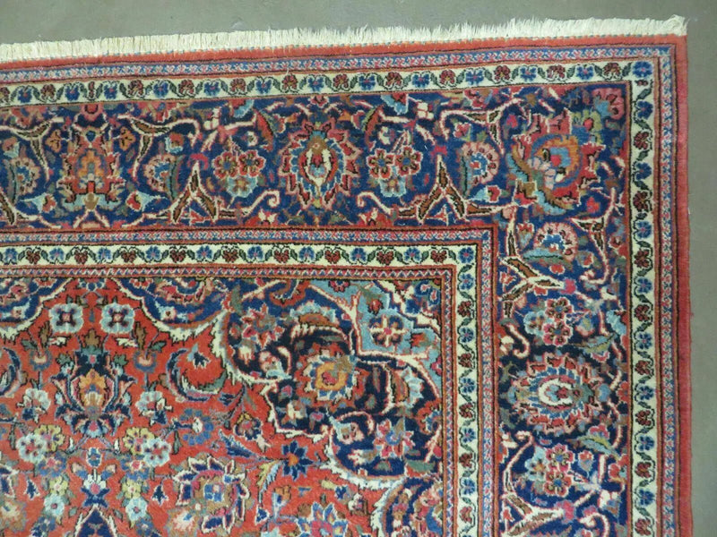 Persian Kashan Rug 4x7, Red and Navy Blue Semi Antique Vintage Wool Oriental Carpet, Hand Knotted Rug, Floral Medallion, High Quality Fine Carpet by Jewel Rugs