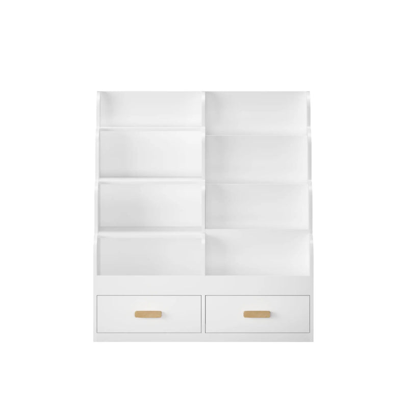 Bookshelf With 2 Storage Drawers, Front Facing Bookcase And Toy Organizer, Multi Tier Reading Shelf - White by Unique Piece Furniture