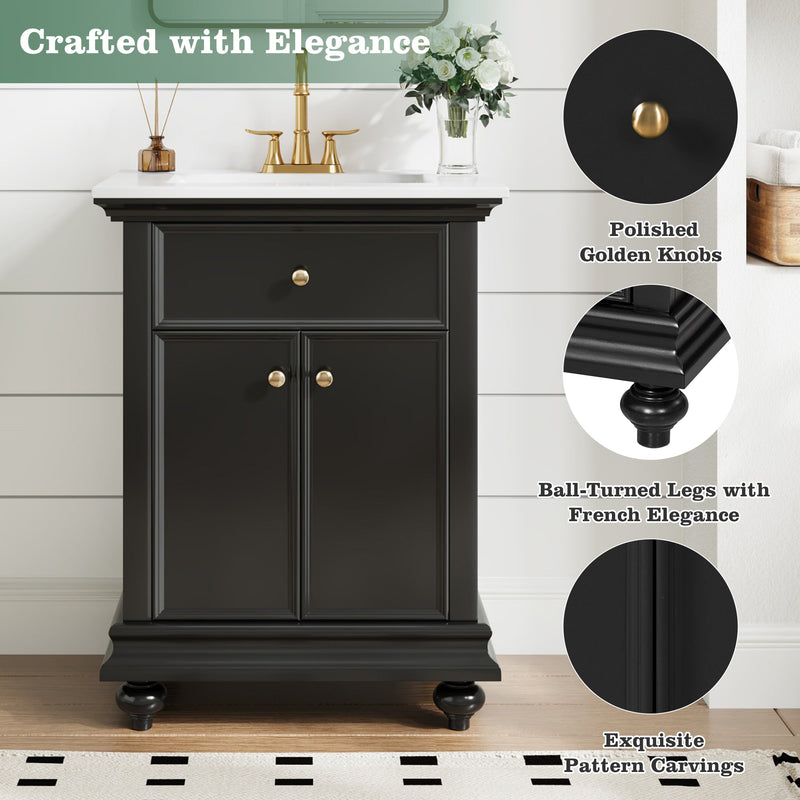 24" Modern Bathroom Vanity with Tip-Out Drawer & Soft-Close Hinges by HouseOfZazla