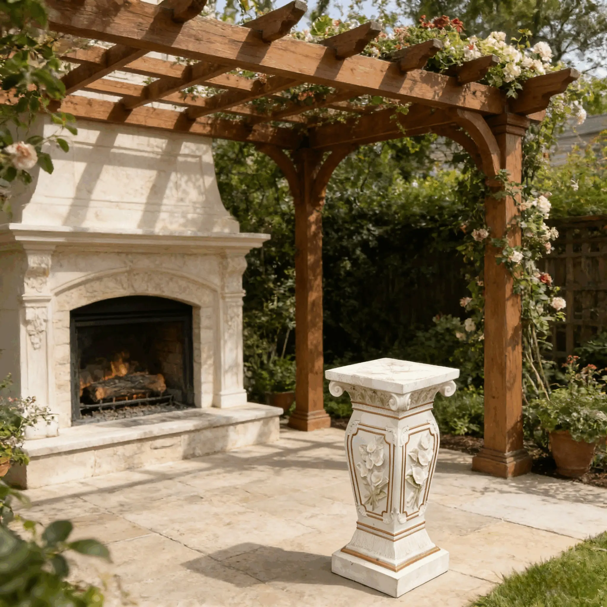 22.05" H x 9.06" W European Style Floral Carved Roman Column Pedestal by HouseOfZazla