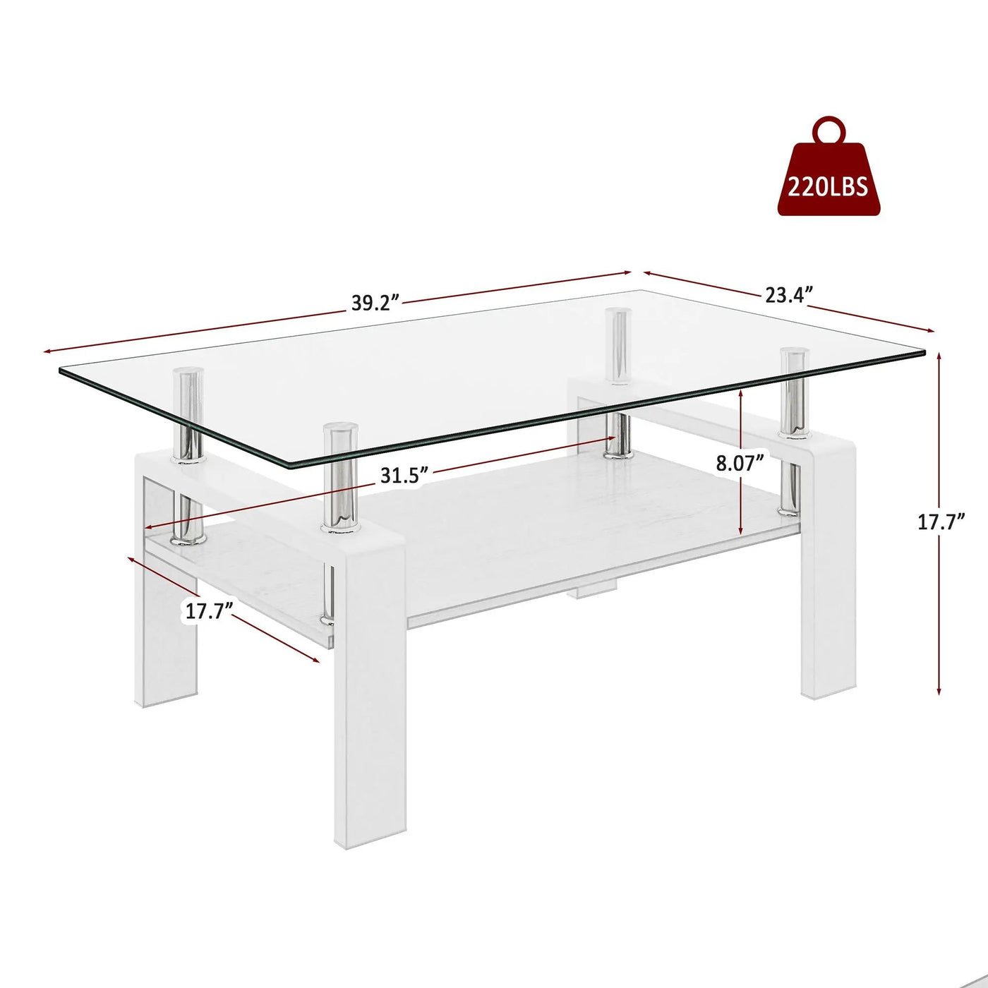 Modern Rectangular Coffee Table With Tempered Transparent Glass Top And Storage Shelf by HouseOfZazla
