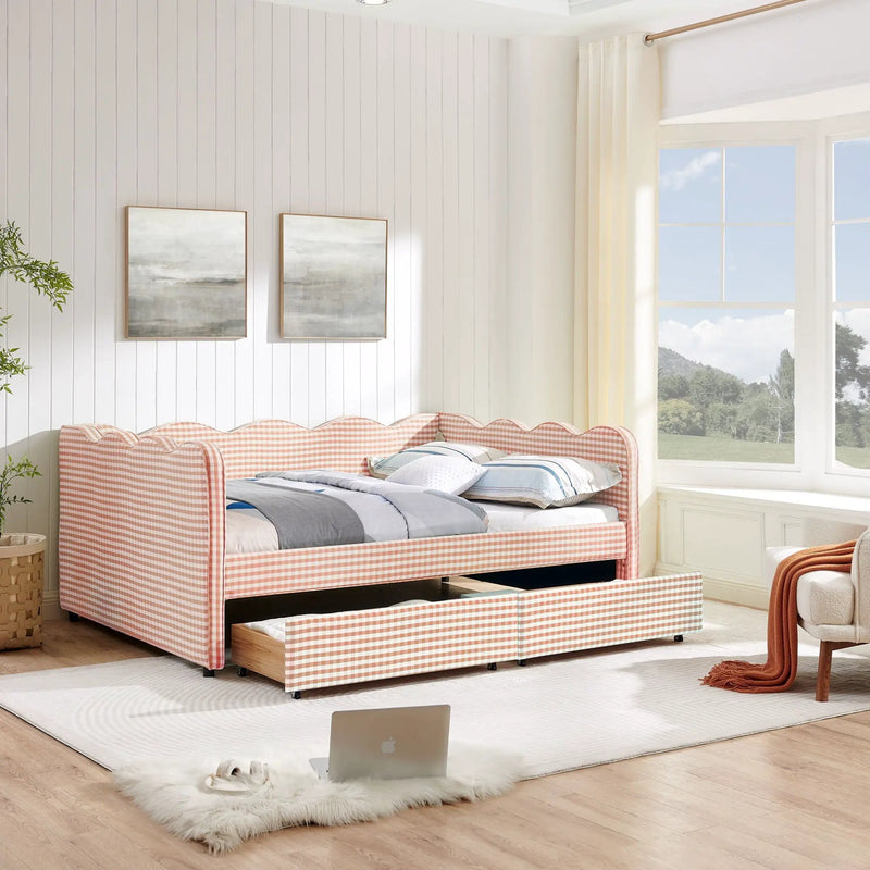 Gingham Daybed With USB Charging Port, Wave-Shaped Design by Unique Piece Furniture