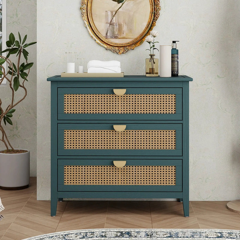 3 Drawer Cabinet, Natural Rattan, American Furniture by HouseOfZazla