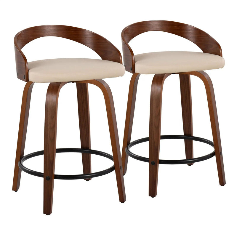 Grotto - Mid-Century Modern Fixed Height Counter Stool & Swivel With Round Footrest (Set of 2) by HouseOfZazla