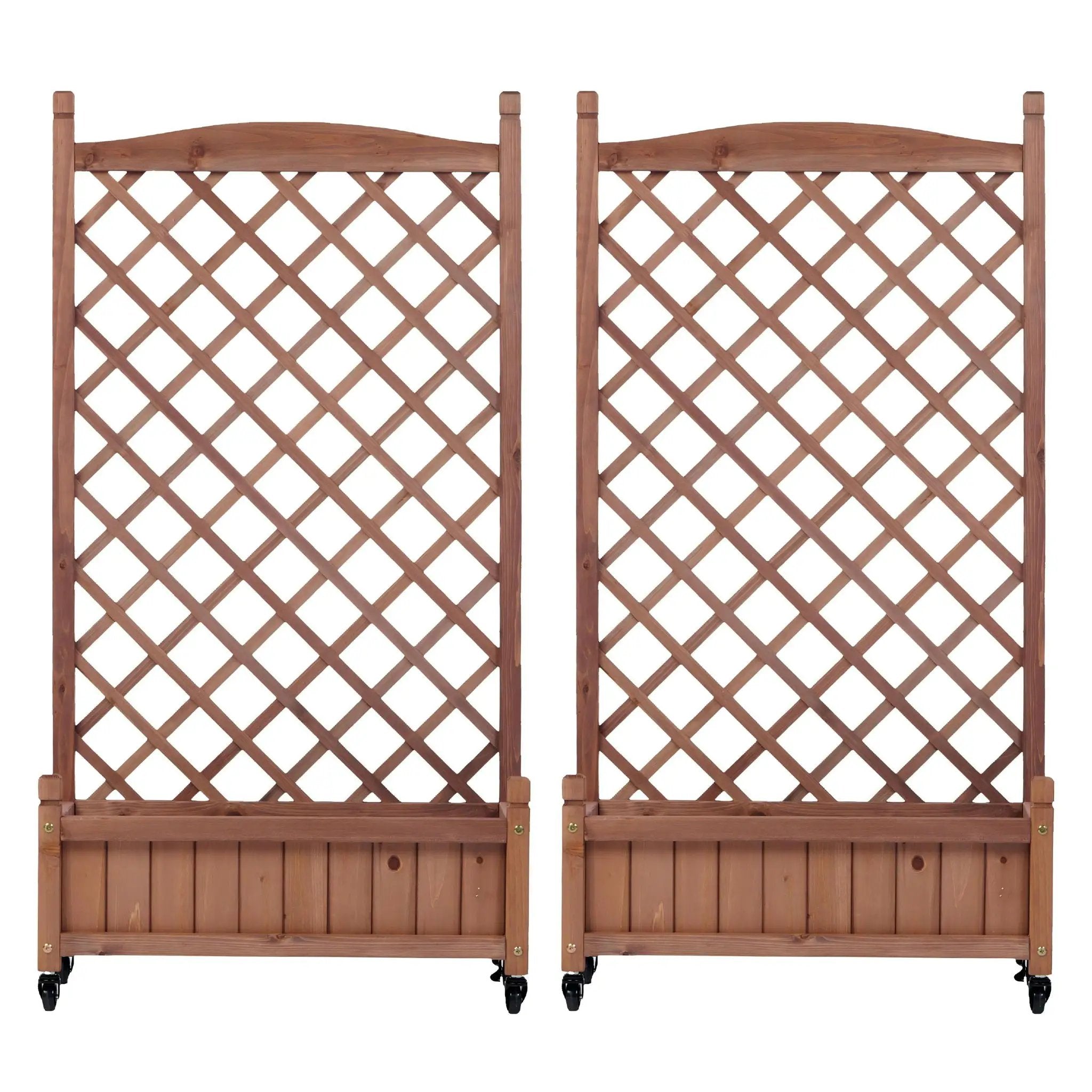 Raised Garden Bed With Trellis 2 Pack, Outdoor Planter Box & Plant Stand With Climbing Racks - Brown by HouseOfZazla