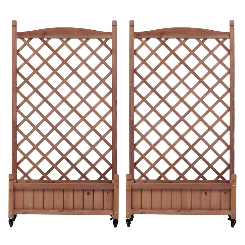 Raised Garden Bed With Trellis 2 Pack, Outdoor Planter Box & Plant Stand With Climbing Racks - Brown by HouseOfZazla
