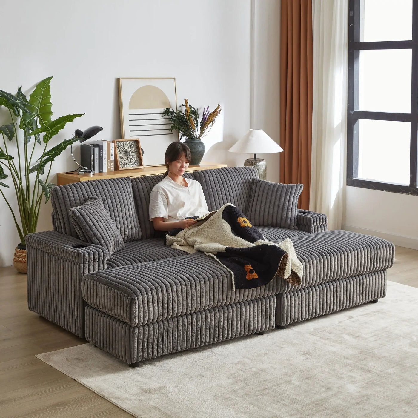 3 Seater Sofa With 2 Ottomans For Living Room by HouseOfZazla