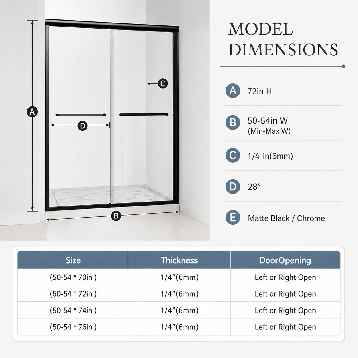 50-54" W x 72" H Framed Double Sliding Shower Door by HouseOfZazla