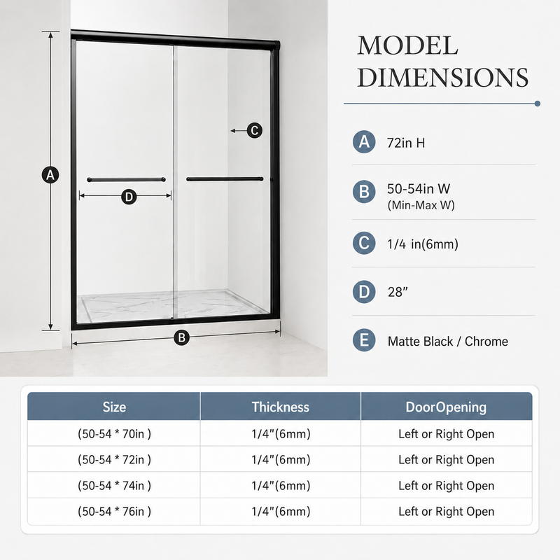 50-54" W x 72" H Framed Double Sliding Shower Door by HouseOfZazla