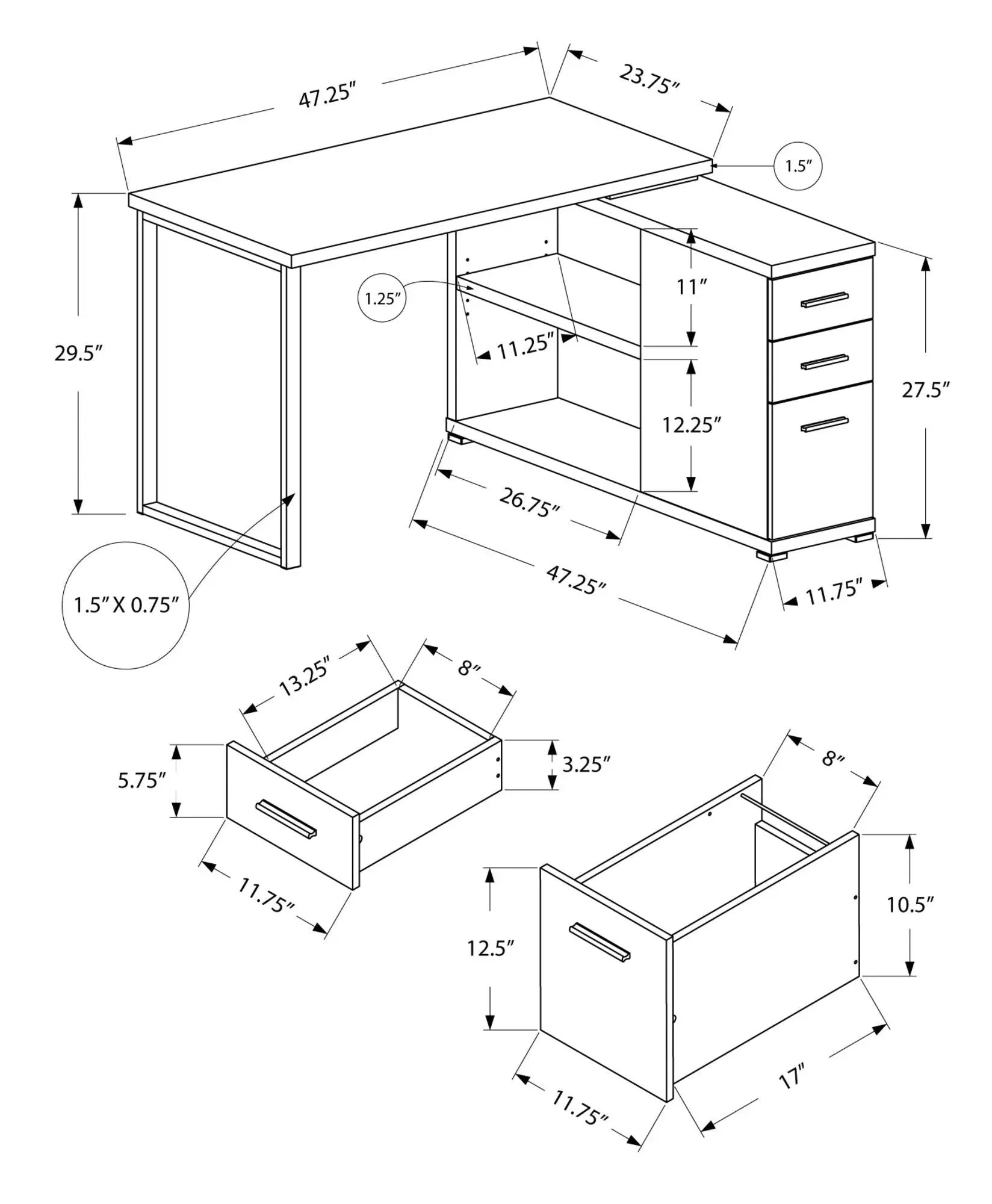 Computer Desk, Home Office, Corner, Left, Right Set - Up, Storage Drawers, L Shape, Laptop, And Contemporary & Modern by Unique Piece Furniture